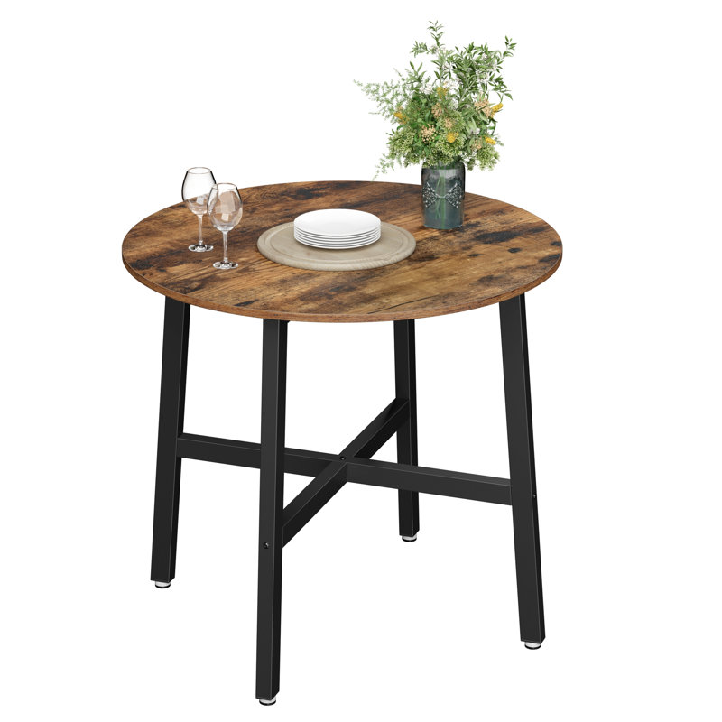 Brillion Round Metal Base Dining Table, Rustic Brown