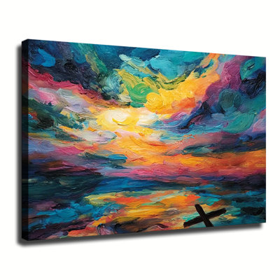 Large Gallery Wrapped Canvas Wall Art Print, Colorful Rainbow Modern Abstract Pine Tree Canvas Art for Living Room & Bedroom