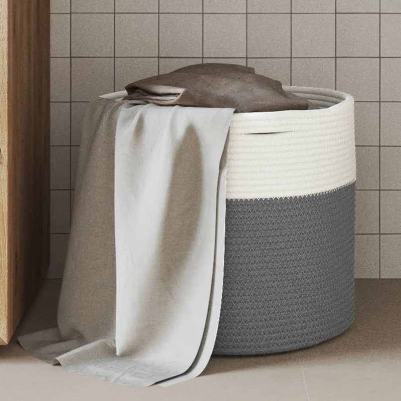 House Of Hampton Fabric Decorative Basket, Grey/White