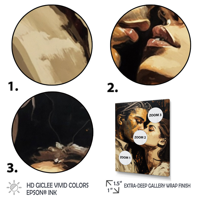 «Passionate Love Portrait Retro», reproduction sur toile, H 40 po x l 30 po x P 1,5 po, Cadre doré à une seule photo