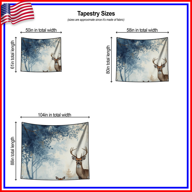 Tapisserie murale «Forest Deer Family» - Décoration murale cerf, 50in H x60in W with 4 Grommets