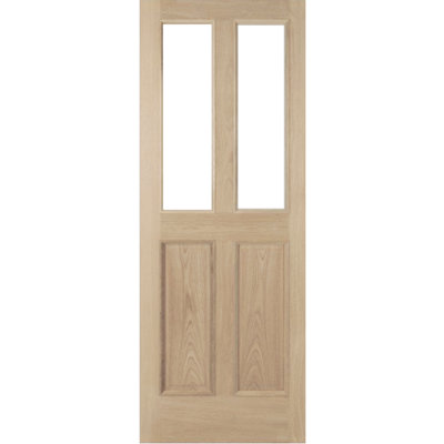 Beazer Oak 2 Panel 2 Light Clear Glass Internal Door