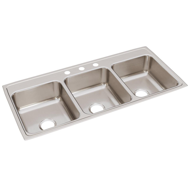 Lustertone 46" L x 22" W Triple Basin Drop-In Kitchen Sink, 3 hole