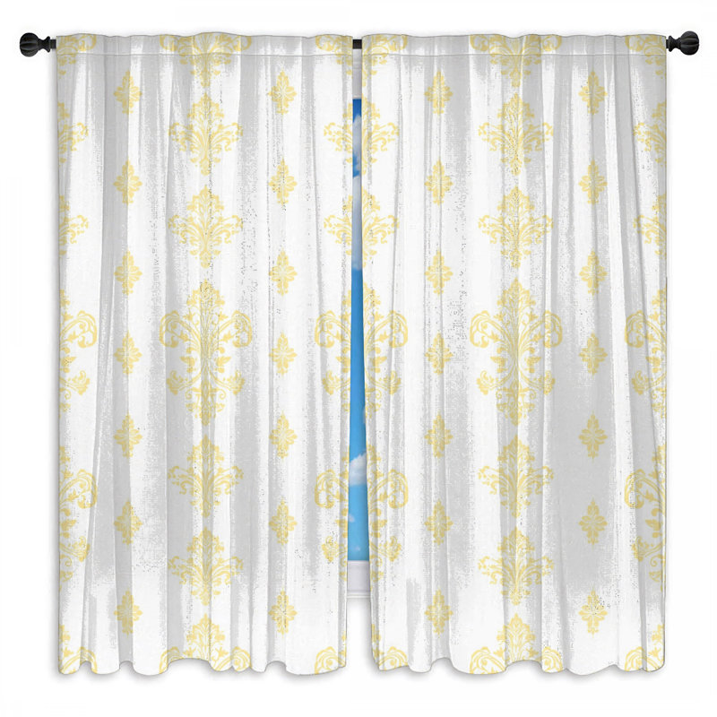Rideaux de fenêtre jaunes damassés à motif damas et obscurcissant - 2 panneaux, 40in x 82in - 2 panels, Sheer