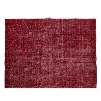 5.6x8.4 Ft Handmade Turkish Rug Over-Dyed in Red, Ideal for Contemporary Interiors