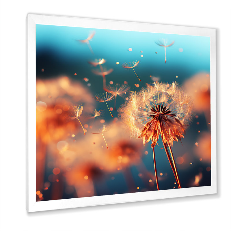 Delicat Dreamscapes Dandelion I - Art mural pissenlit, Cadre simple blanc, H 16 po x l 16 po x P 1 po