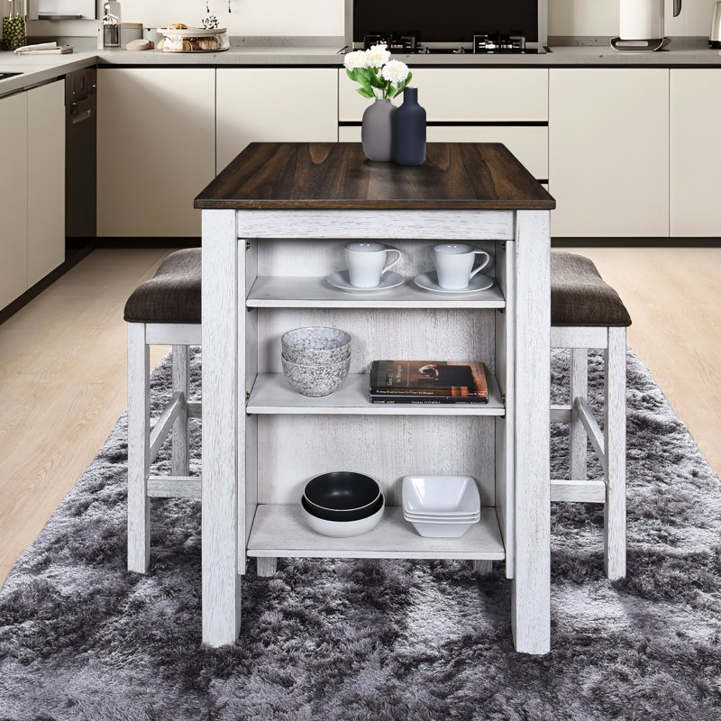 Comptoir 3 pièces avec espace de rangement pour les petits espaces, design rétro moderne, facile à assembler, compact et élégant, construction, finition rustique, rangement intégré, sièges confortables, économie