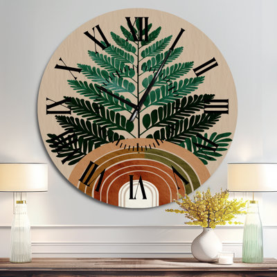 Green Minimalism Ferns Composition - Abstract Metal Wall Clock