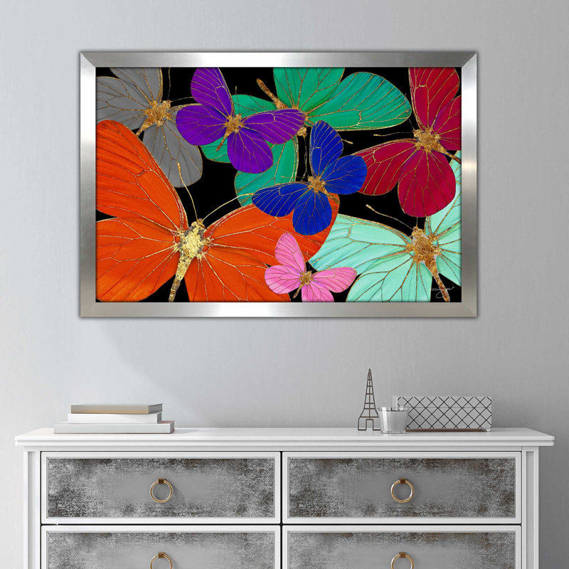 «Colorful Butterflies (Horizontal)» par Jodi - impression, Encadrement argenté, H 27,5 po x l 39,5 po x P 0,75 po