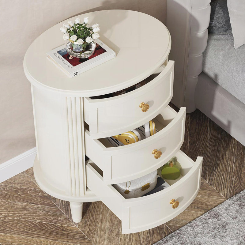 Oval Nightstand with 3 Drawers