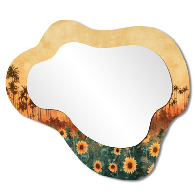 Sunflowers Brown Harvest Glow I - miroir mural asymétrique Sunflowers, miroir de coiffeuse traditionnel, imprimé sur métal