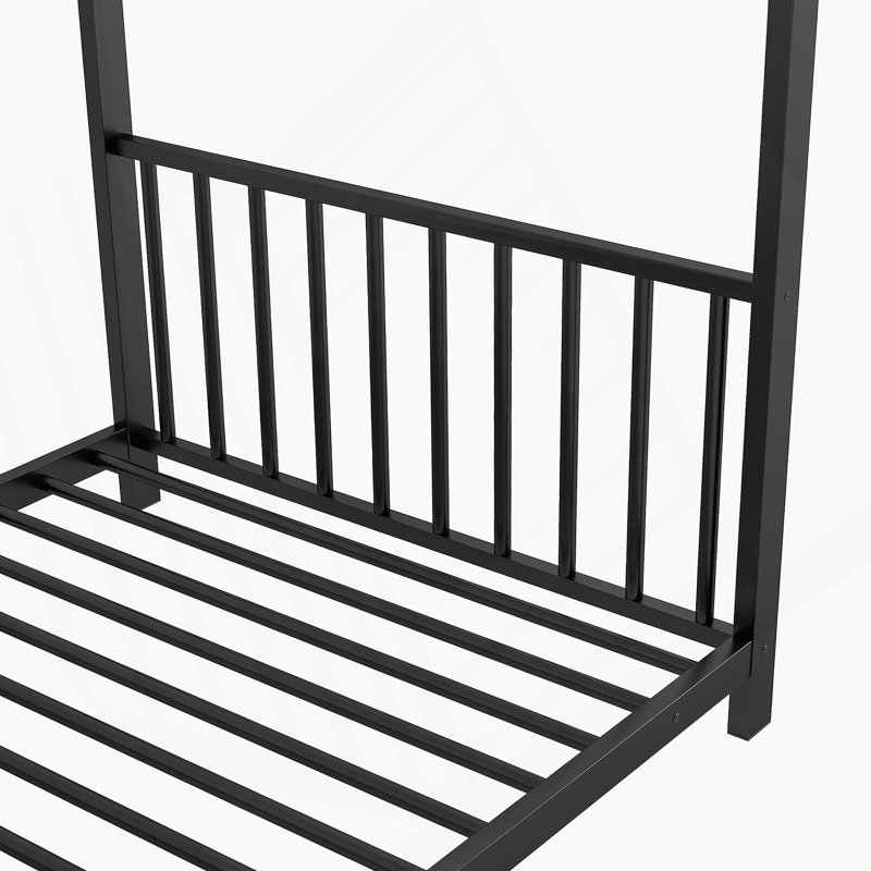 Twin Size Metal House Platform Bed, Black