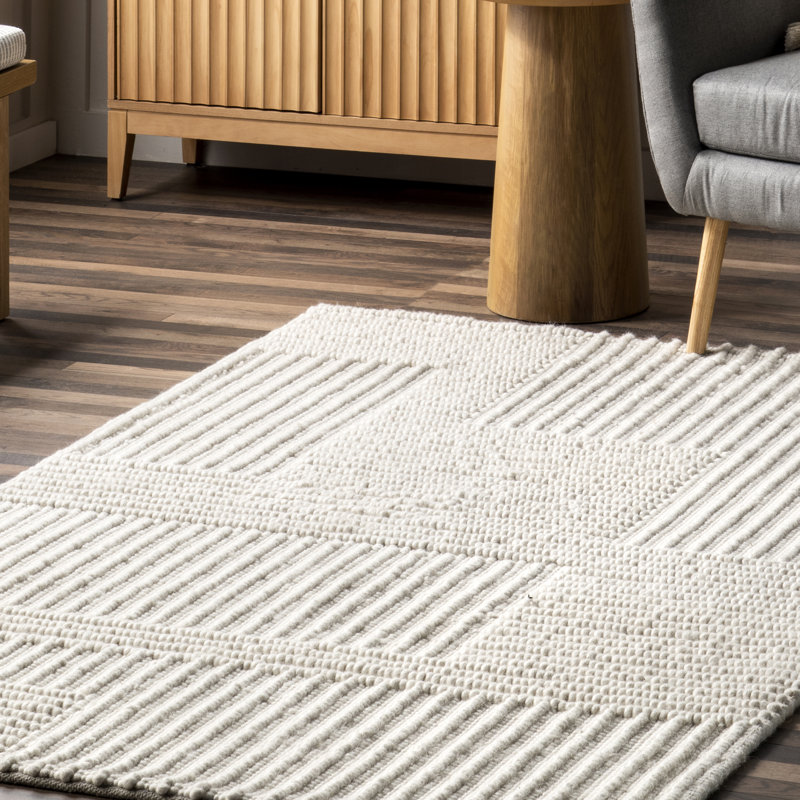 Dorene Contemporary High-Low Striped Wool Area Rug, Rectangle 11'6" x 14'6"