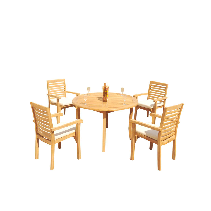 Hari Outdoor 5 - Piece Teak Dining Set, 90" x 48" x 31.5"