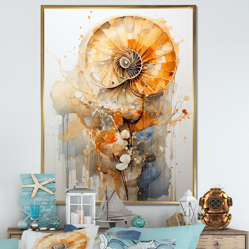 Spirale dorée dorée sur toile, H 32 po x l 24 po x P 1 po, Cadre flottant doré