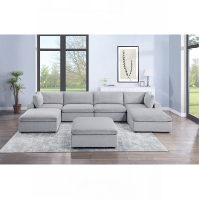 Ensemble de canapé modulaire en velours côtelé 7 pièces gris foncé 2X