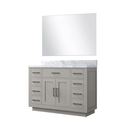 48 po L x P 22 po, meuble-lavabo simple en marbre blanc, comptoir en marbre, miroir 43 po, fermeture en douceur, structure en bois massif avec meuble-lavabo en contreplaqué D, comptoir, panneaux de fermeture