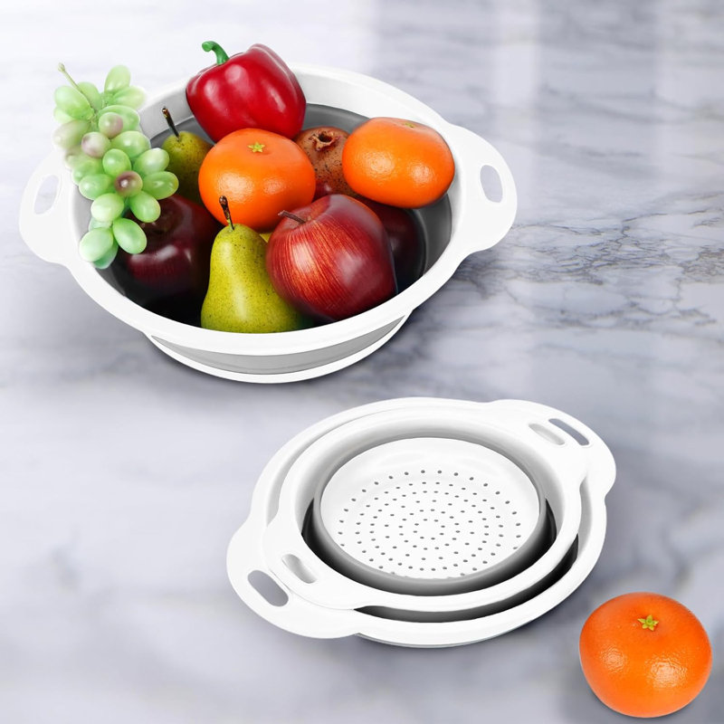 3-Pack Set Space-Saving Foldable Kitchen Strainer with Non-Slip Base Durable Thickened PP+TPE Collapsible