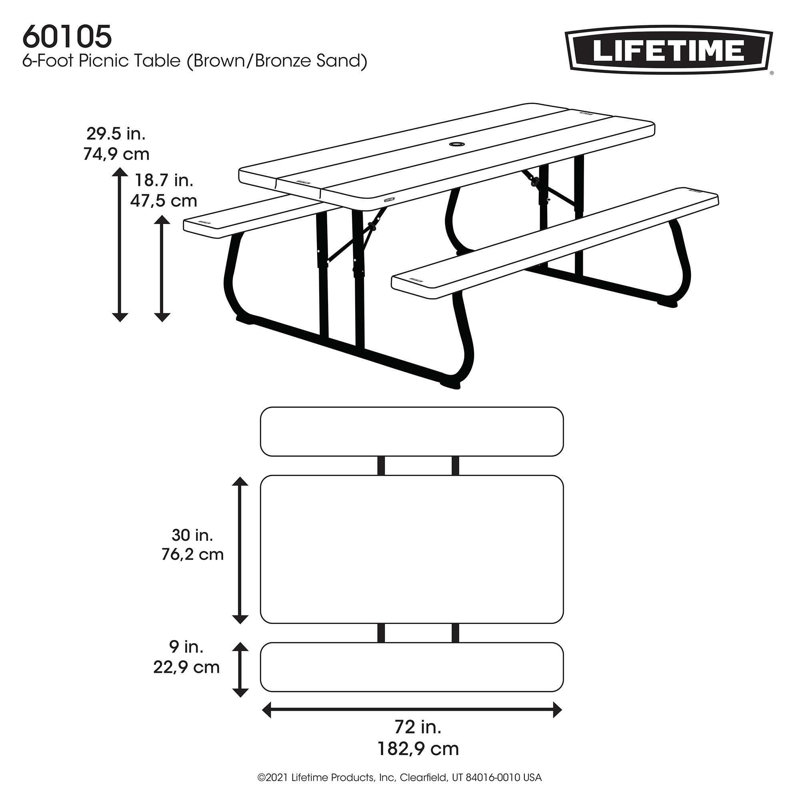 Lifetime 6-Foot Brown Folding Picnic Table with Steel Frame