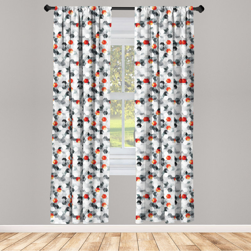 Geometric Semi-Sheer Rod Pocket Curtain Panels, 28" x 63"