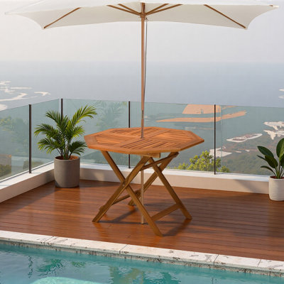 Table de salle à manger d'extérieur 39 po en bois d'acacia, table de patio octogonale avec trou pour parasol