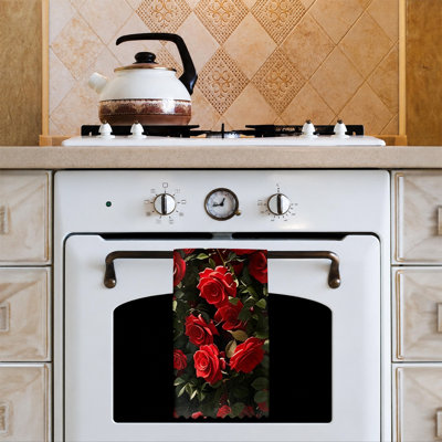  Linges de cuisine en microfibre, linges à vaisselle réutilisables absorbants, décoratifs résistants à la décoloration, art floral rose rouge 16 po x 24 po