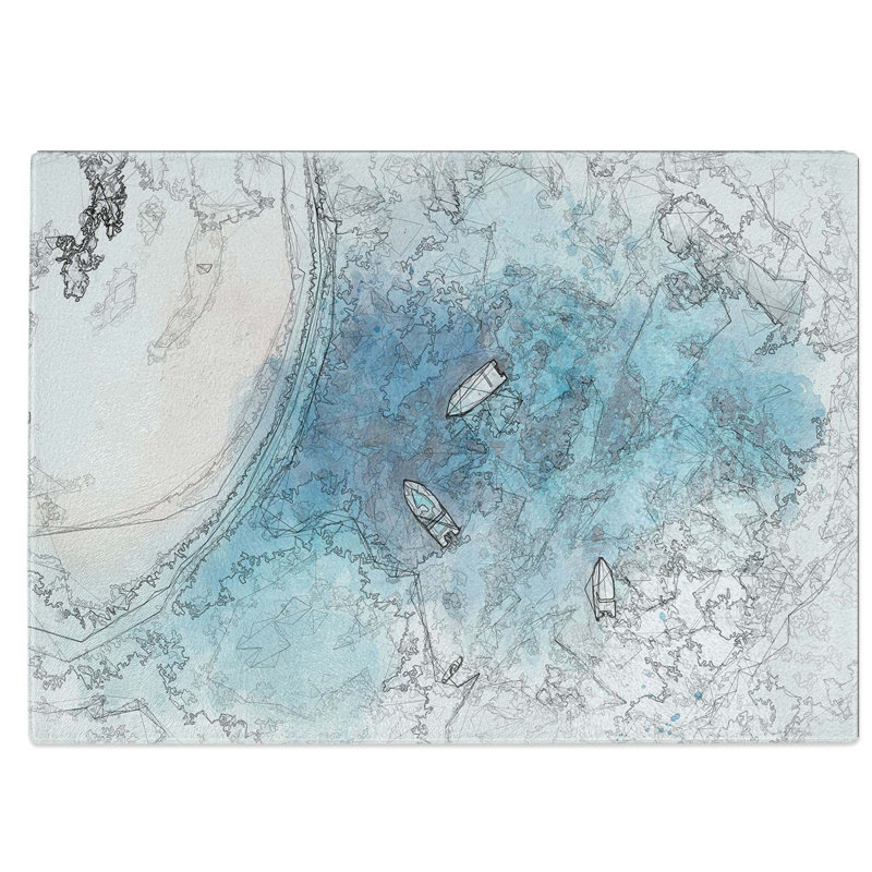 Tempered Glass Boats Chopping Board, 39 cm W x 28.5 cm L