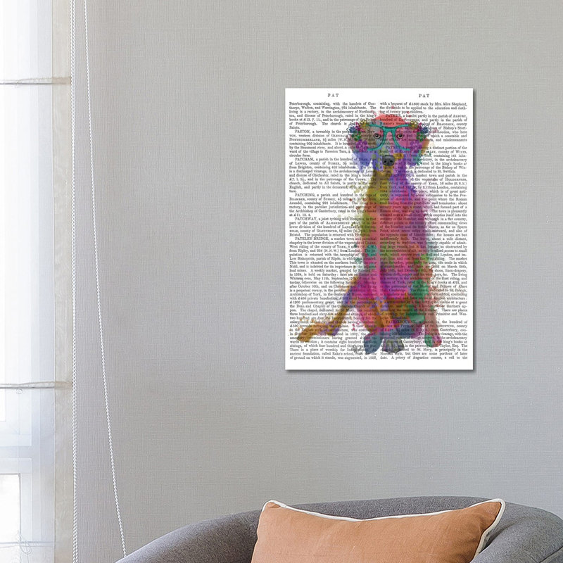 Rainbow Splash Weimaraner, Full, Print BG 1 Piece Wrapped Canvas Wall Art