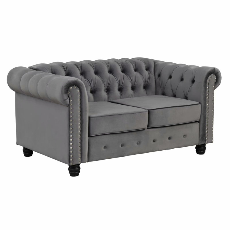 Ethridge 60'' Velvet Loveseat, Light Gray Velvet