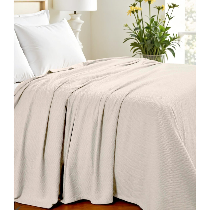 Couverture en coton tissé à chevrons King Ivory