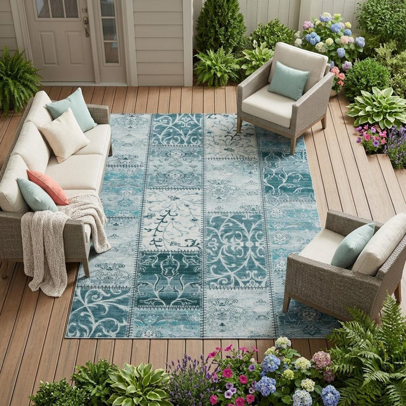 Tapis extérieur antidérapant lavable 9 pi x 12 pi bleu sarcelle