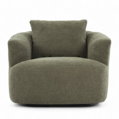 360° Swivel Chair, 38.2" Accent Chair Sofa, Upholstered Swivel Barrel Sofa Chair with a Throw Pillow for Living Room, Bedroom, Office and Hotel by George Oliver