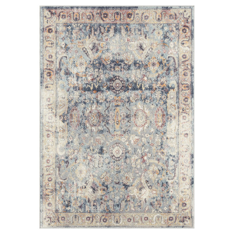 Tapis bleu / mauve en polypropylène tissé à la machine Cadynce, Rectangle 8 pi 10 po x 12 pi