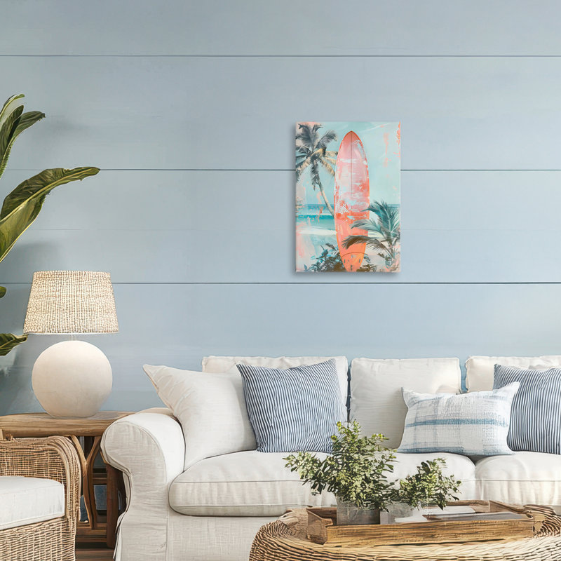 Toile moderne patinée Peach Surf, design par LSR Design Studio, H 24 po x l 16 po