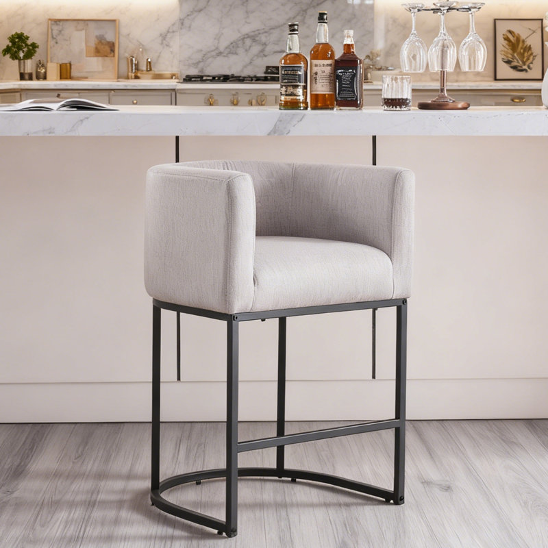 Tabouret de bar 26 po, Gris clair / cadre noir, Noir