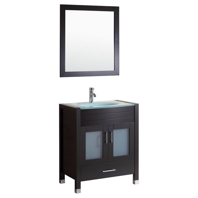 Ensemble de meuble-lavabo de salle de bain simple 30 po avec miroir modern Marguez, Noir
