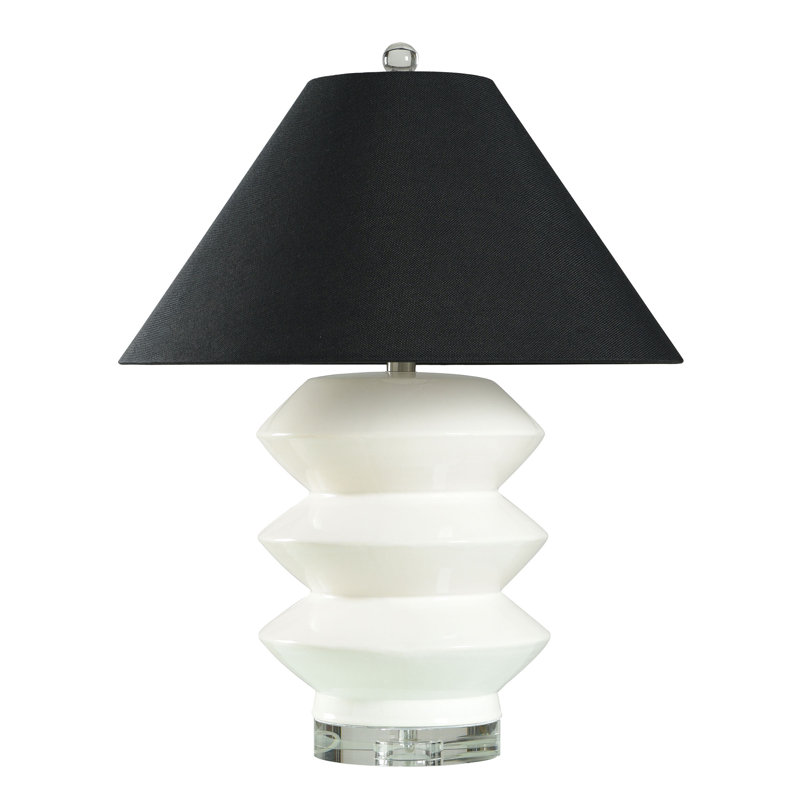 Lampe de table Linae - Crème - Base en cristal - Abat-jour rigide noir