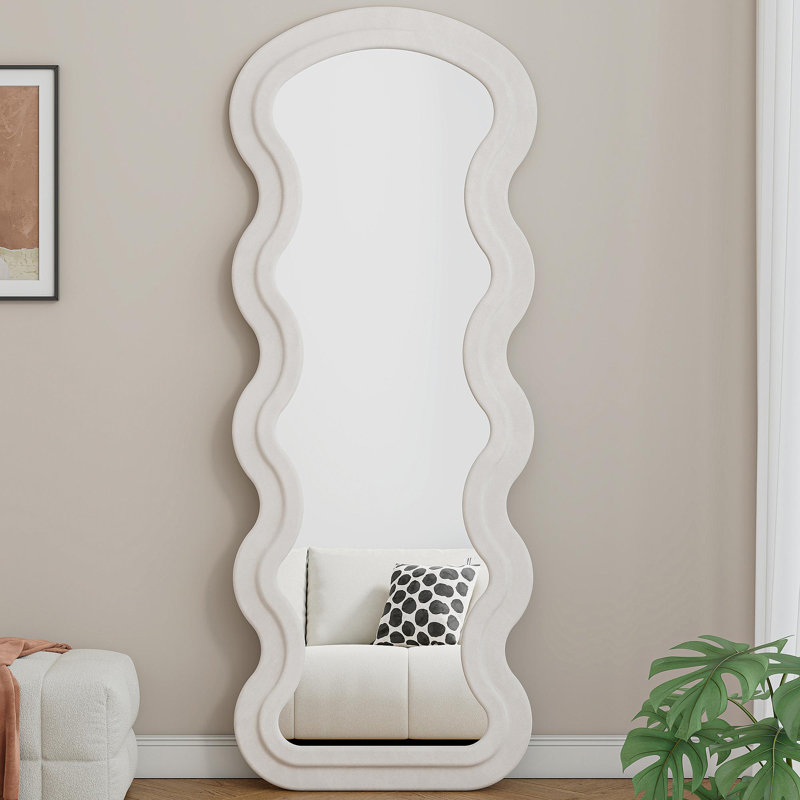 Miroir de plancher en flanelle pleine longueur pour suspendre ou contre le mur d'une chambre à coucher (blanc), Blanc