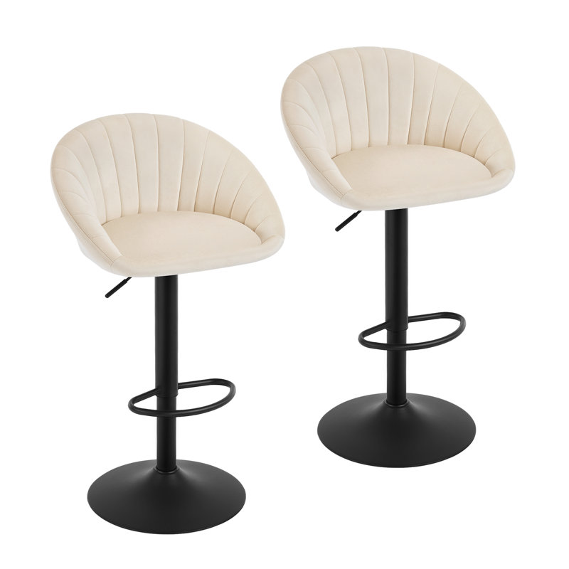 Swivel Upholstered Adjustable Height Bar Stool, Cream, 2