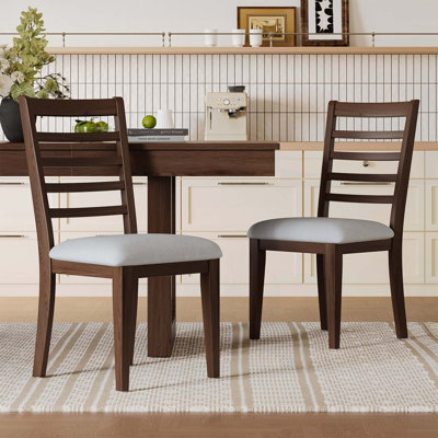 Ensemble de chaises de salle à manger de style campagnard 2 pièces, rembourré avec dossier haut, design classique sans accoudoirs pour la cuisine, la chambre à coucher et le salon, finition noyer