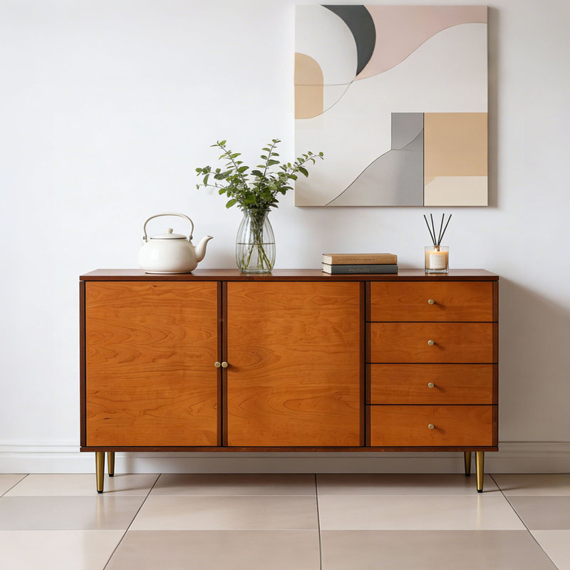 Buffet de rangement moderne en bois massif minimaliste, H 31,49 po x l 59,05 po x P 15,74 po