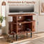 Grand support de tourne-disque rond avec station de charge et ports USB, armoire de rangement de disques, support de table tournante moderne Mid-Century pour le salon de la chambre à coucher