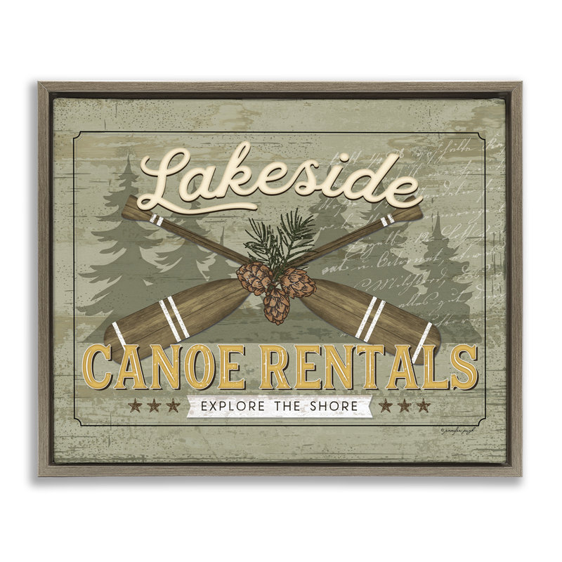 Art mural sur toile flottant Lakeside Canoe, H 17 po x l 21 po, Cadre flottant orme Montalcino