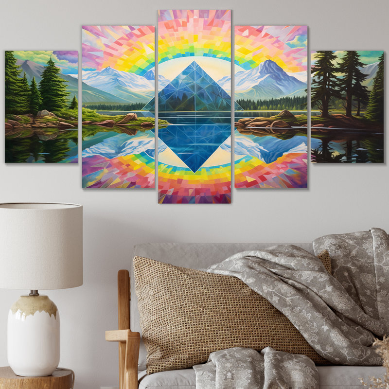 Gunver - impression d'art mural paysage de montagnes - 5 panneaux