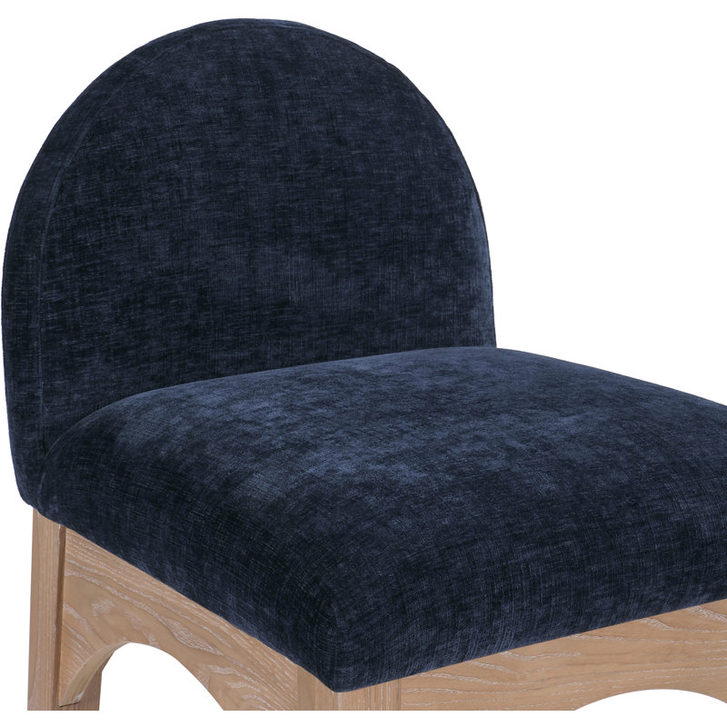 Tabouret de comptoir Waldorf, Naturel, Chenille bleue marine