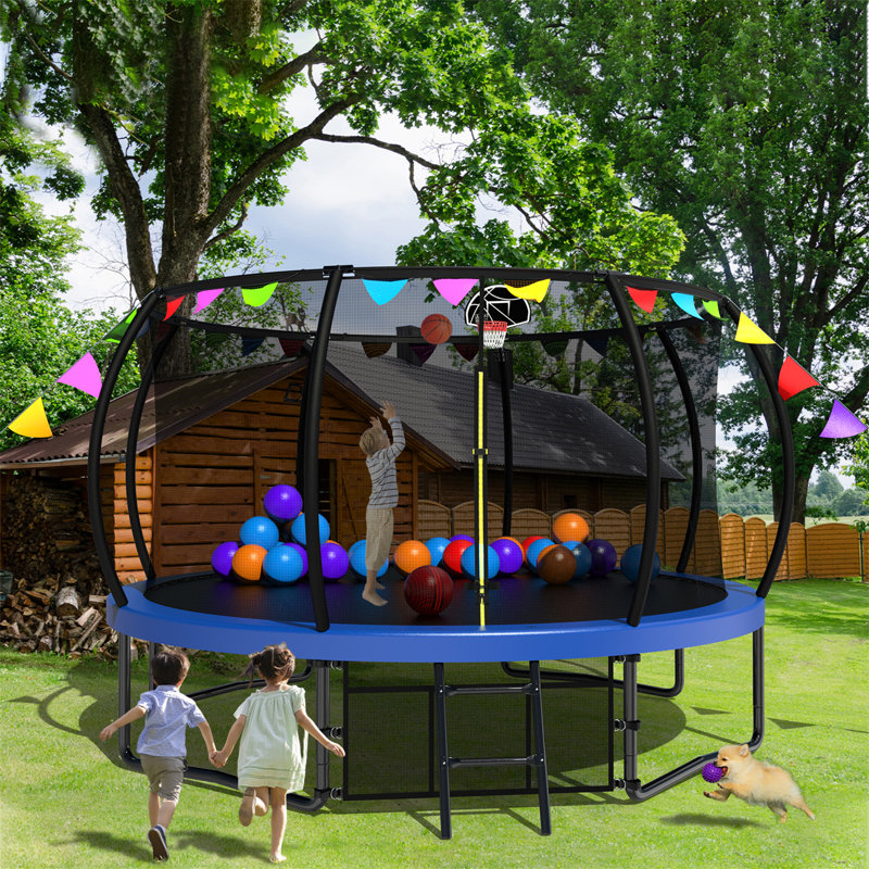Trampoline de loisir pour enfants 12 pi avec filet de sécurité et échelle, Bleu