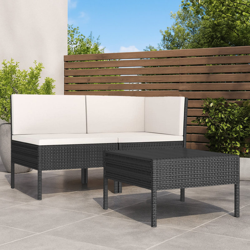 Chaise longue avec coussins 3 pièces Ingi, Blanc crème, Noir