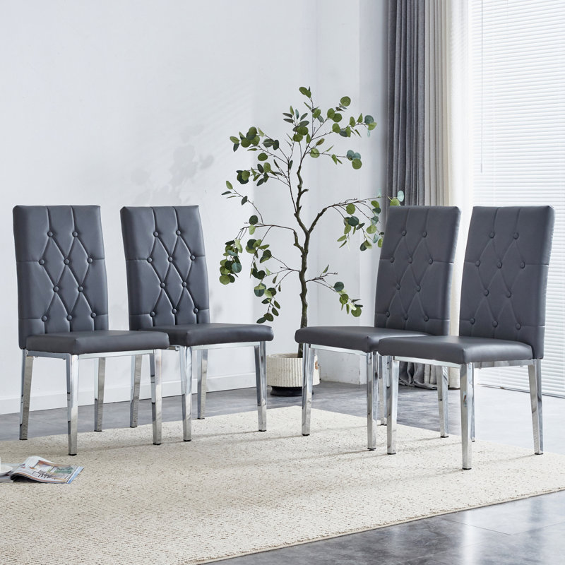 Melea Upholstered Dining Chair, White, 4, Silver