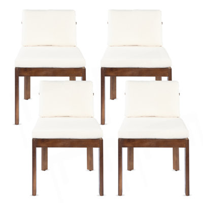 Acacia Wood Outdoor Dining Chair (Set of 4), Cream Cushions