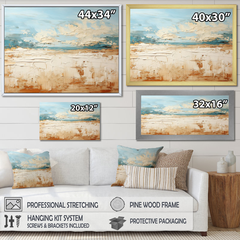 Coastal Beach Sand Whispers I - Décoration murale plage côtière, Cadre simple noir, H 24 po x l 32 po x P 1 po